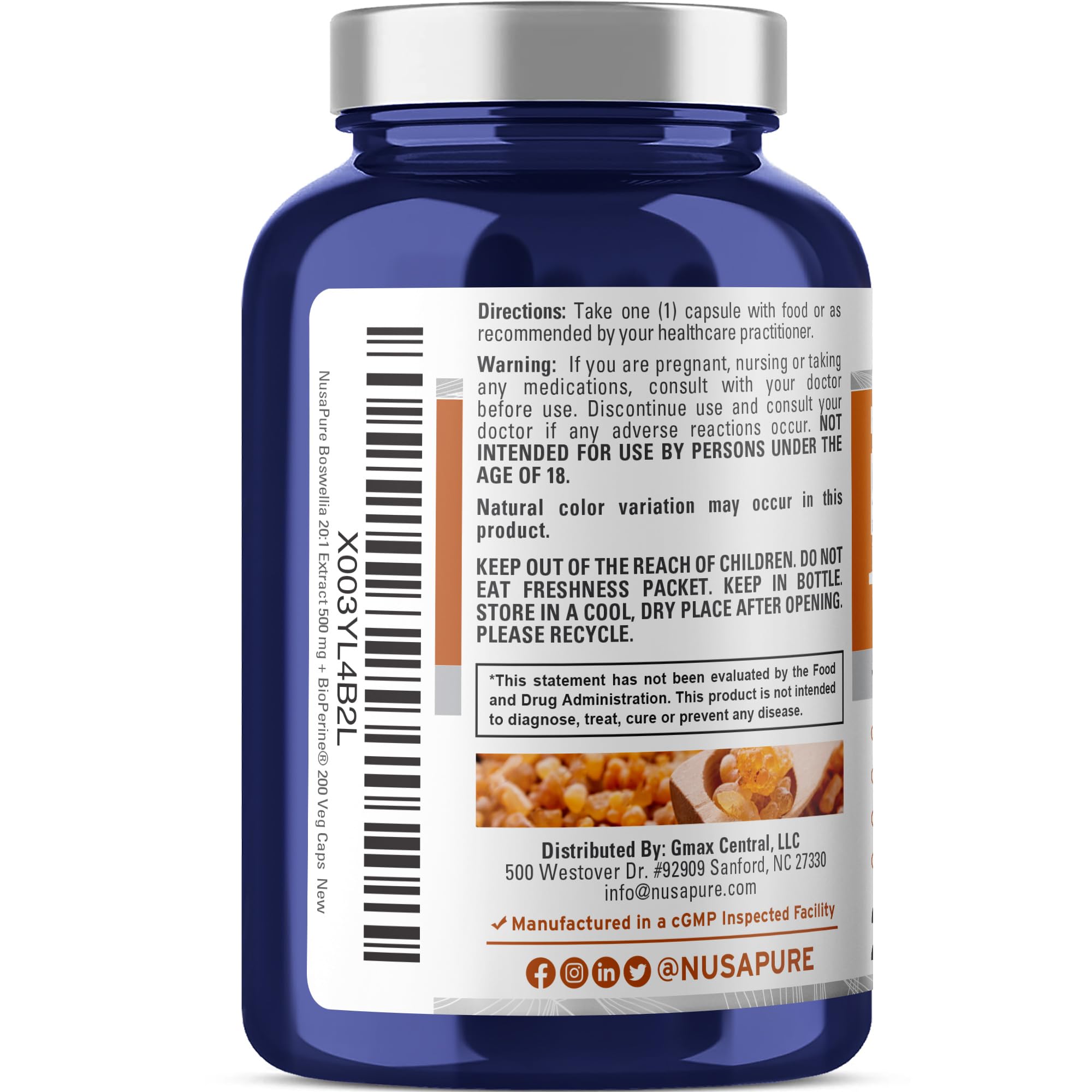NusaPure Boswellia bottle pouring scene for easy daily dosing.