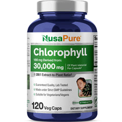 NusaPure Chlorophyll 200 extract capsule front view for high-potency daily use.