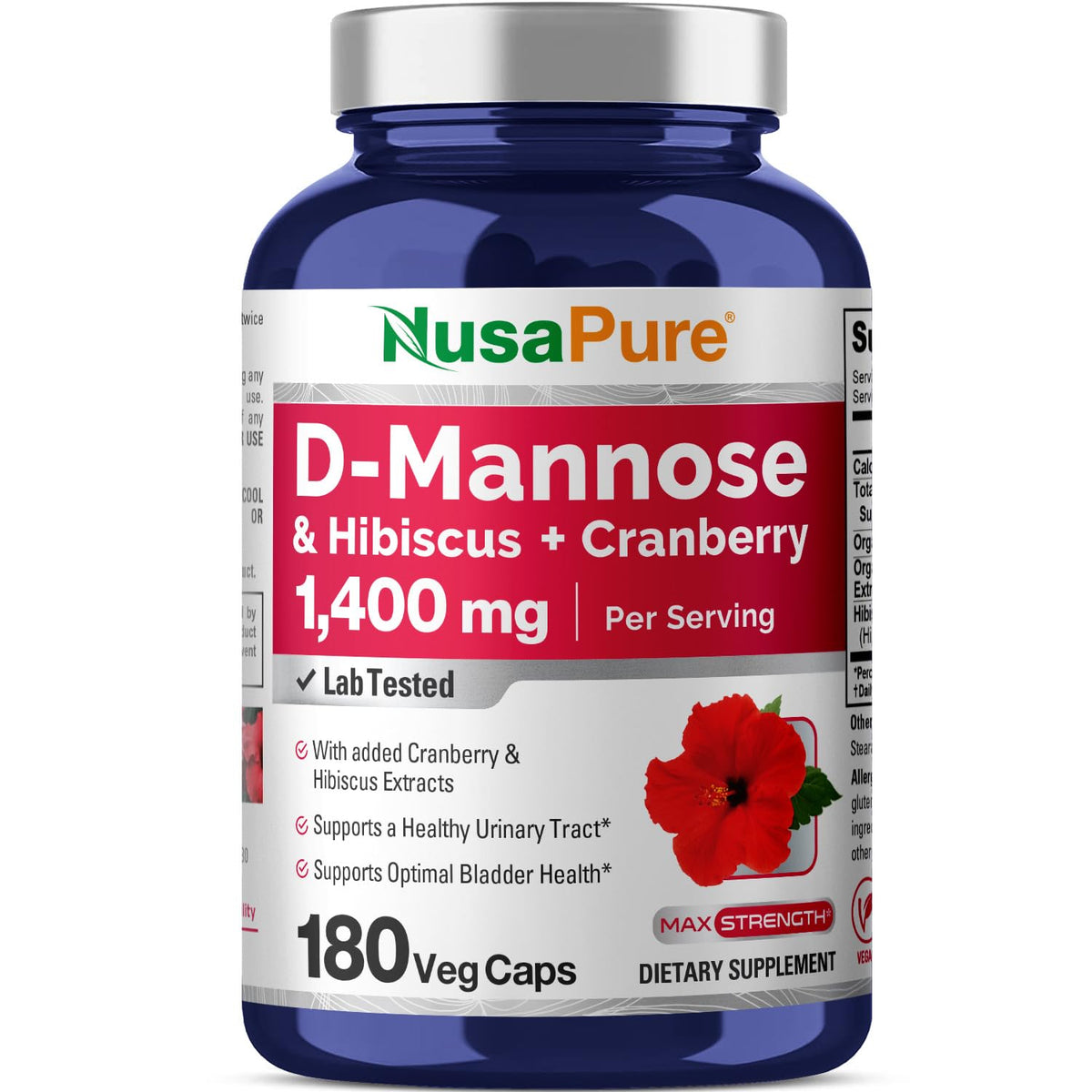 NusaPure D-Mannose Complex bottle showing 90 servings for daily use
