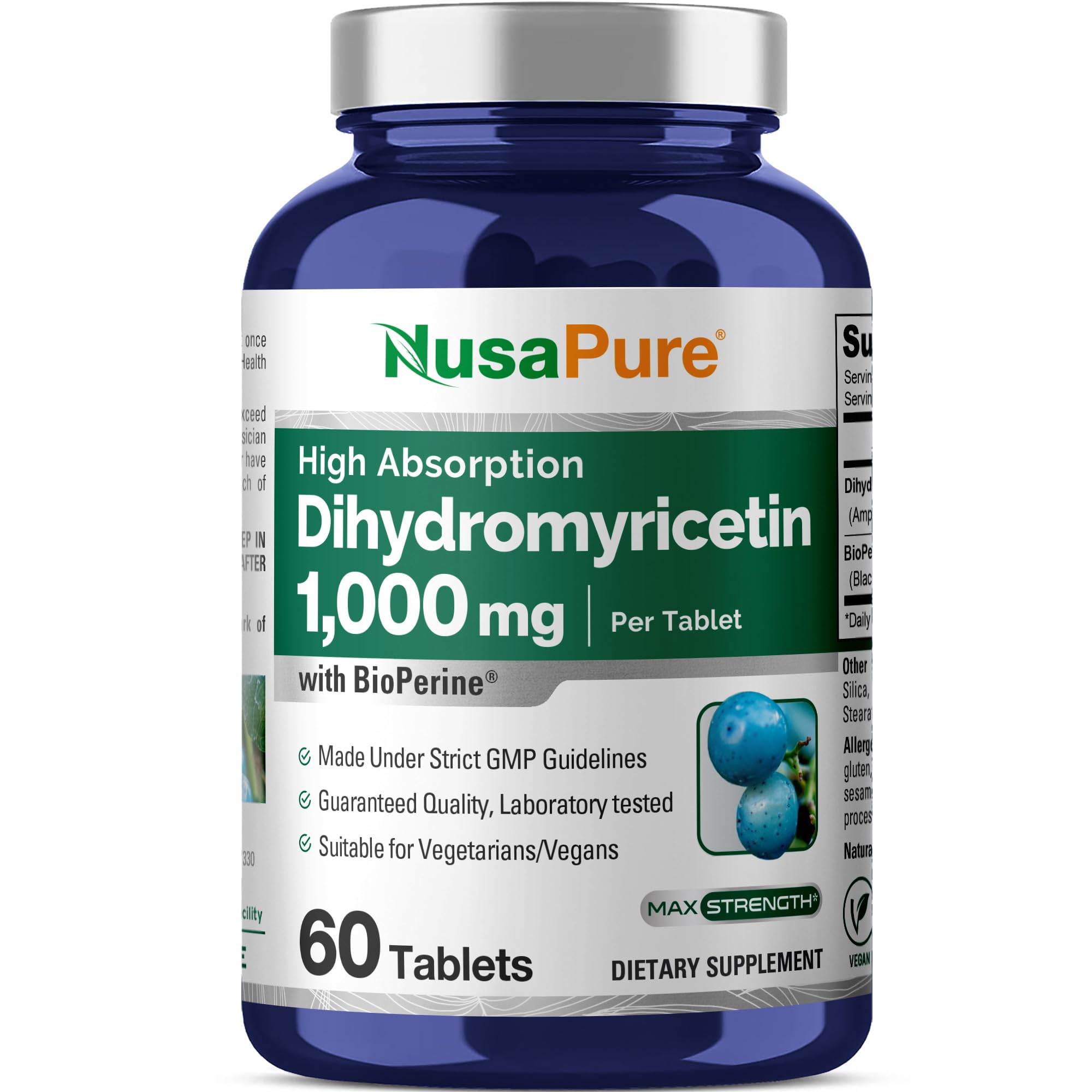 NusaPure DHM 1000mg tablets bottle front for daily vegan supplement routine