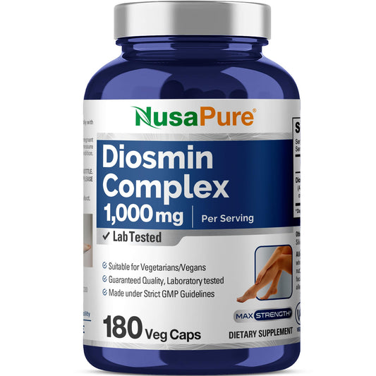 NusaPure Diosmin Complex bottle with 180 capsules and 90 servings for daily use