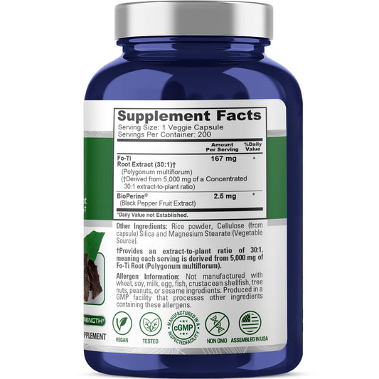 Fo-Ti 30:1 capsules close-up for convenient vegan supplementation