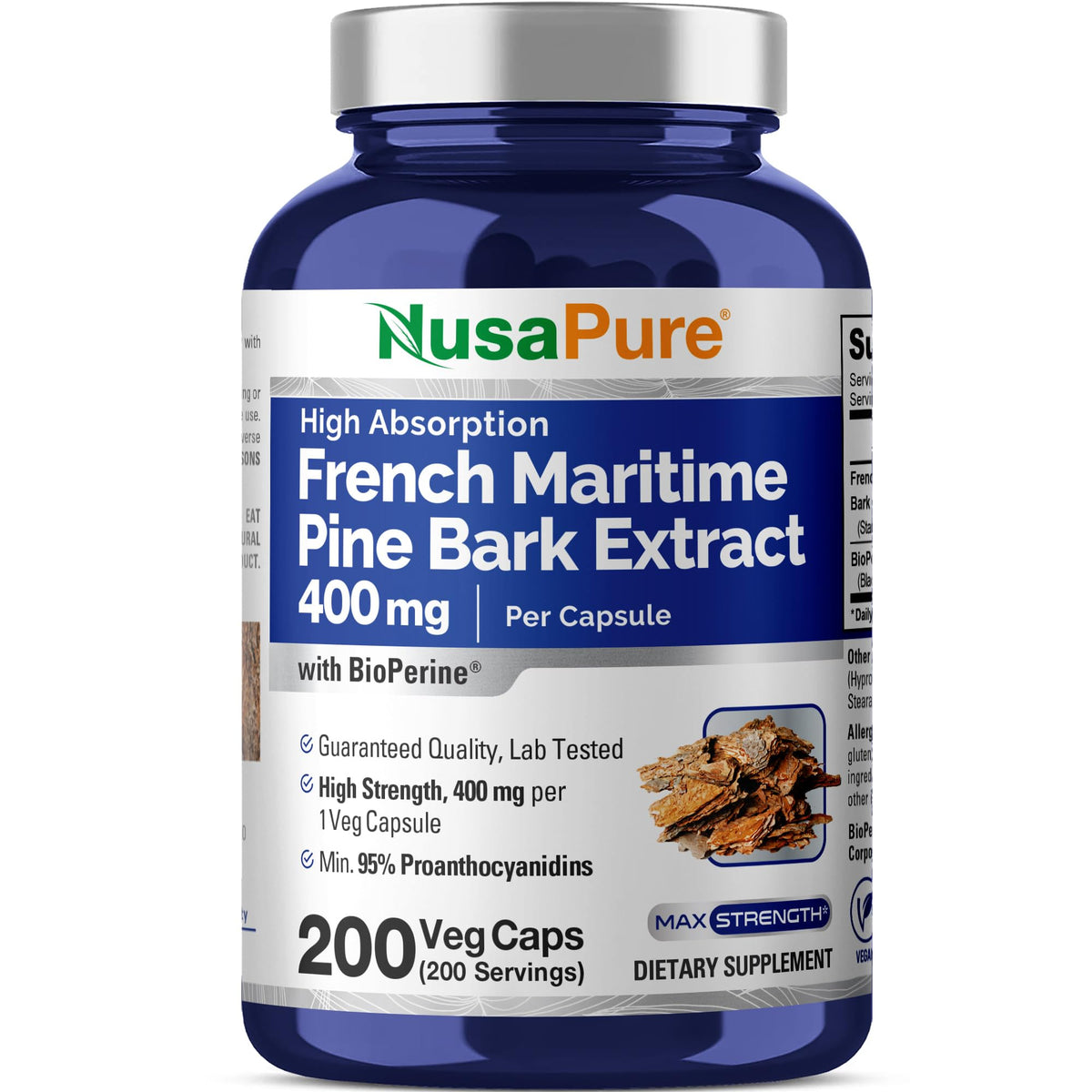 NusaPure Pine Bark Extract capsules bottle for daily wellness support