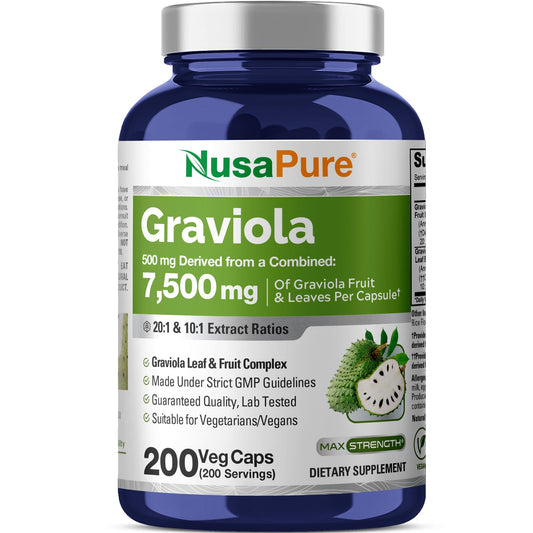 NusaPure Graviola bottle with 20:1 & 10:1 extract for daily plant-based support