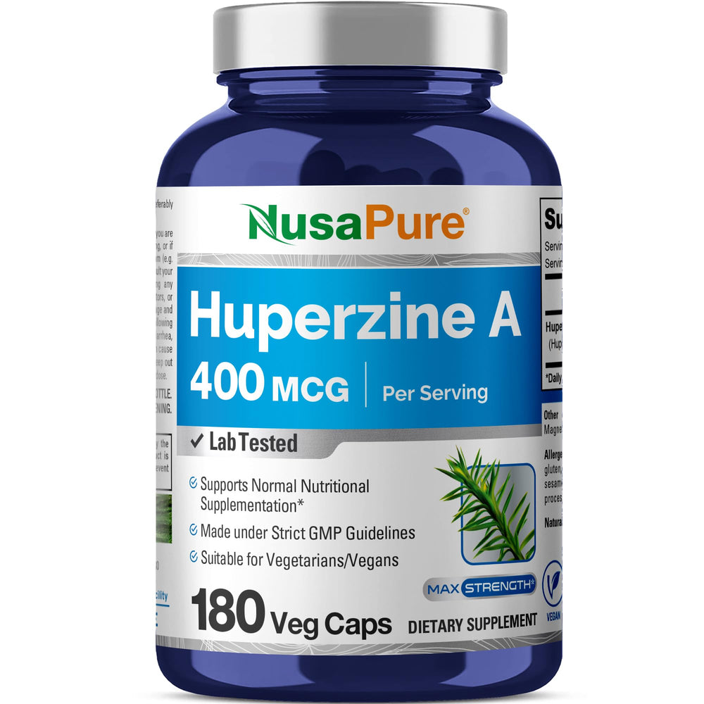 NusaPure Huperzine A 400 mcg bottle with vegan capsules for daily cognitive support