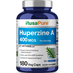 NusaPure Huperzine A 400 mcg bottle with vegan capsules for daily cognitive support