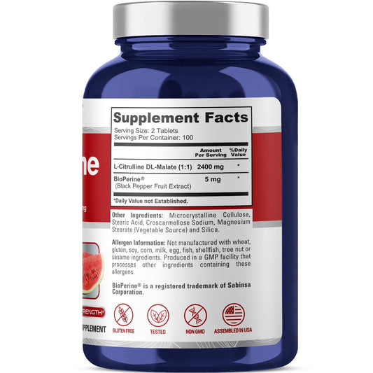 NusaPure L-Citrulline bottle back label with ingredients and serving size