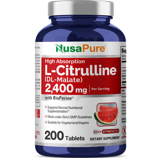 NusaPure L-Citrulline bottle front view showing 100-day supply