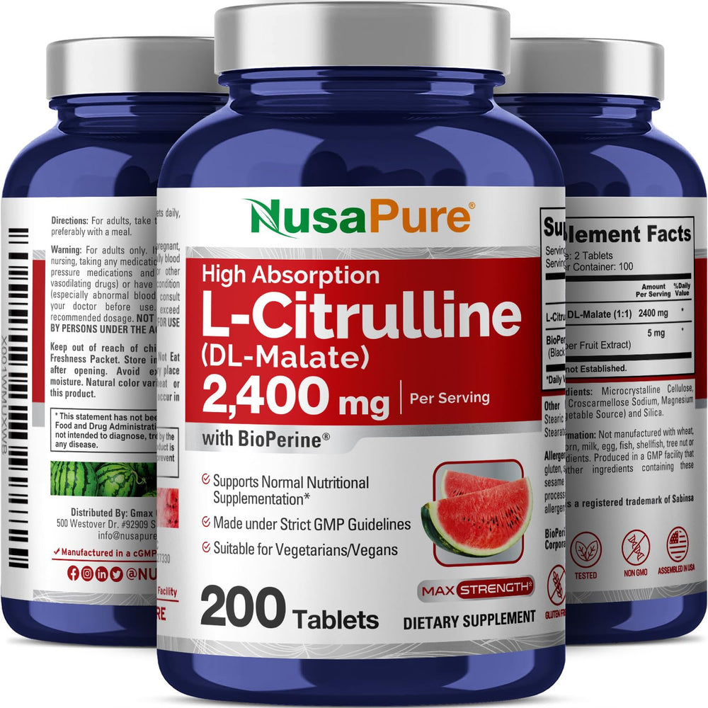 NusaPure L-Citrulline bottle with Bioperine icon for absorption