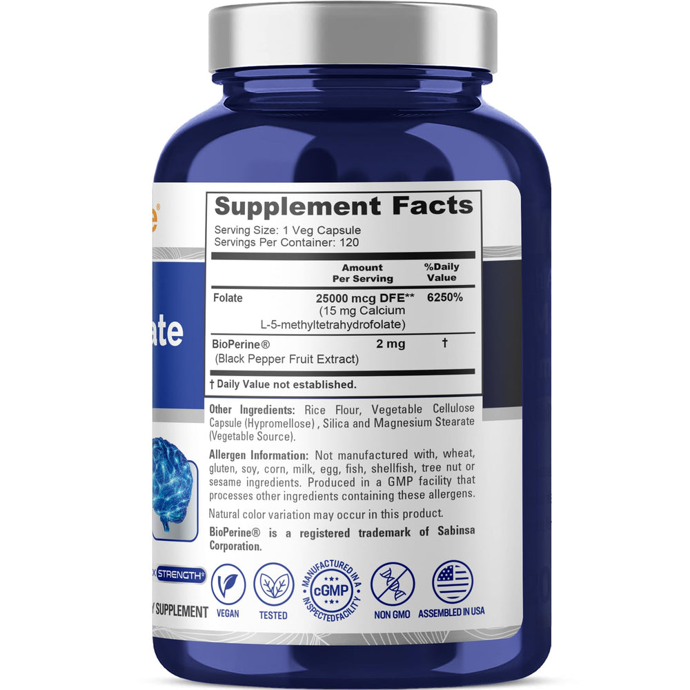 NusaPure L-Methylfolate 15mg capsules inside bottle for vegan-friendly daily use