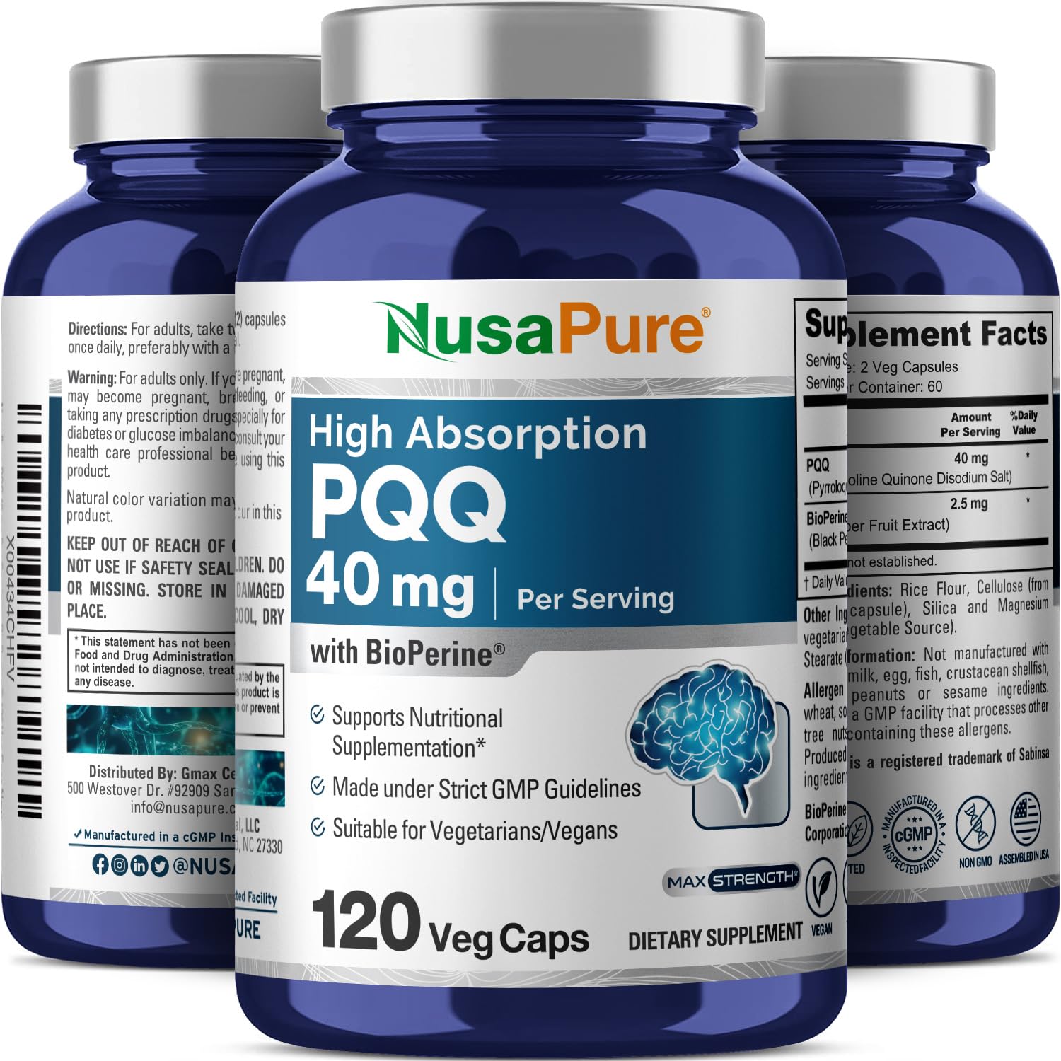 NusaPure PQQ capsules close up emphasizing vegan friendly format