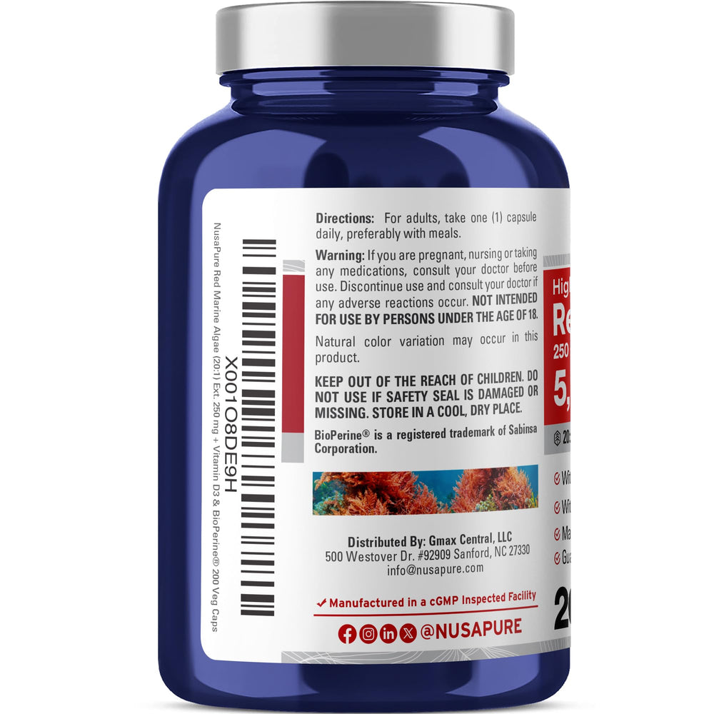 NusaPure Red Marine Algae label view emphasizing quality sourcing.
