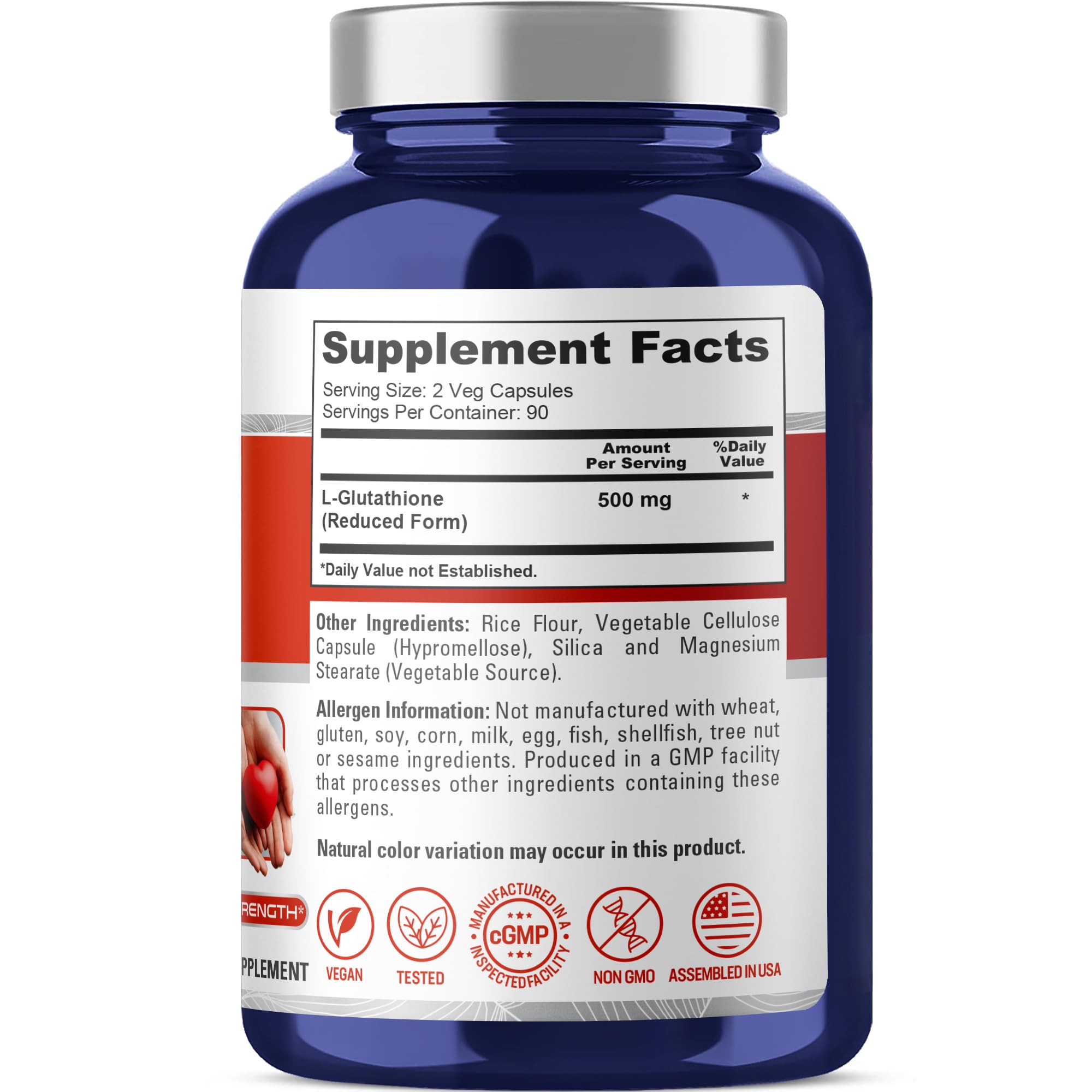 Close-up of NusaPure 500mg vegan capsules ready for daily intake.