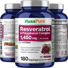 NusaPure Resveratrol & Polyphenol Complex box shows 90-day supply information