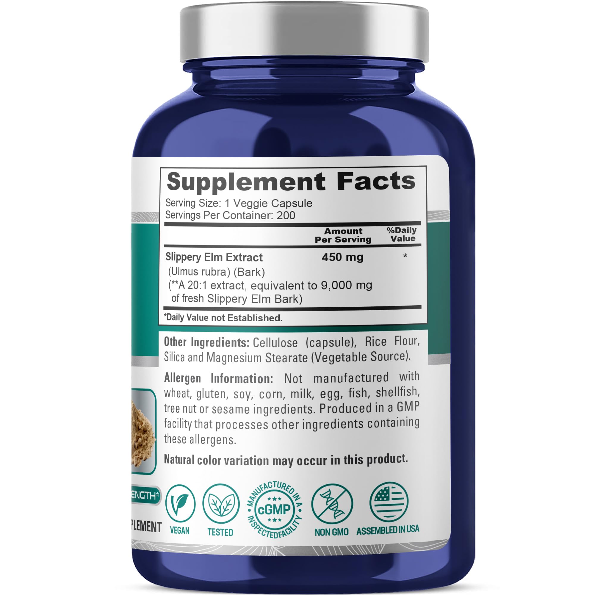 NusaPure Slippery Elm Bark capsules arranged for convenient daily routine