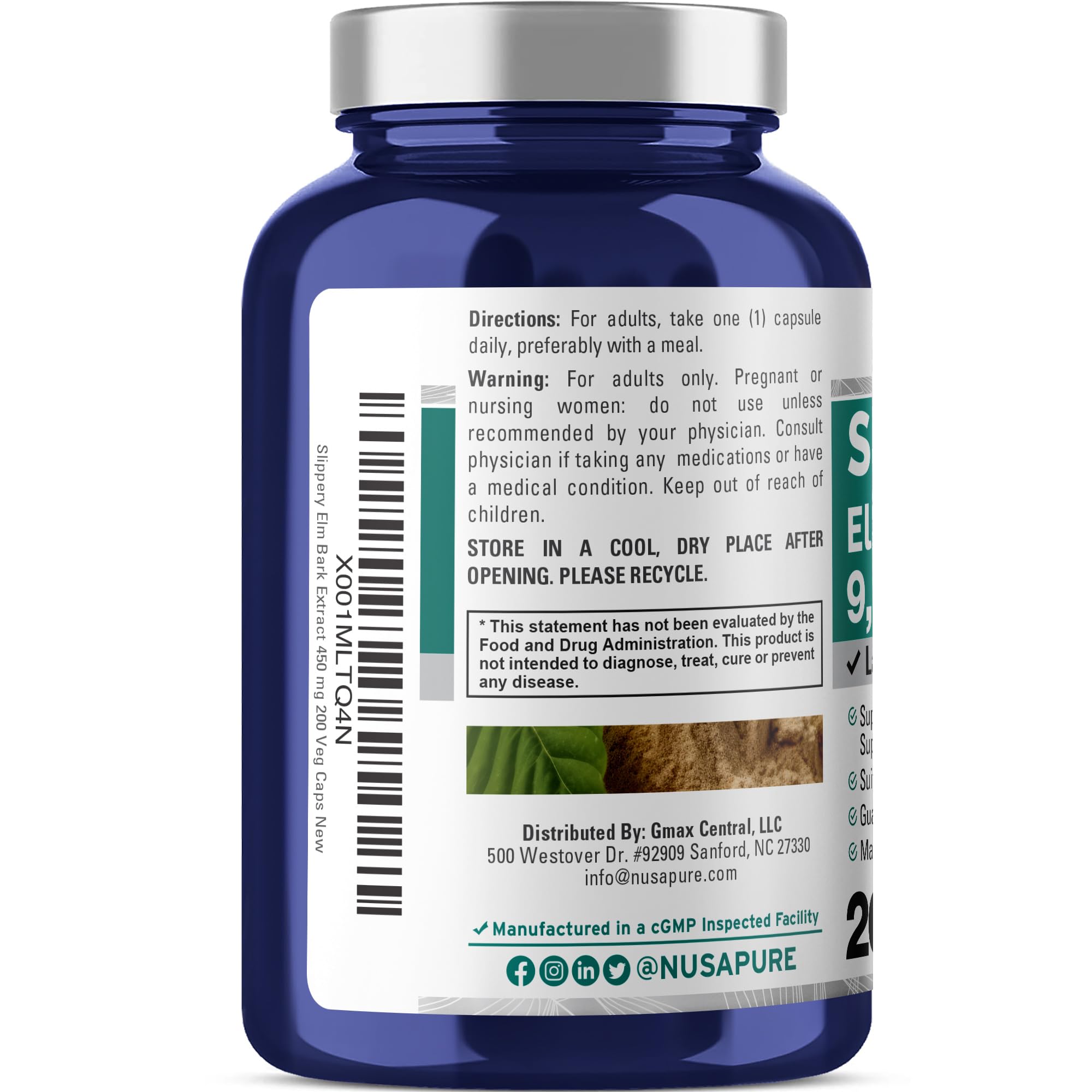 Close-up label highlights non-GMO and vegan formulation from NusaPure