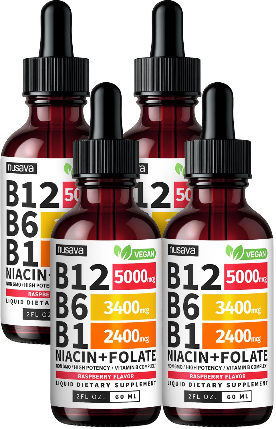 NUSAVA B12 B6 drops bottle highlights high potency for daily use.