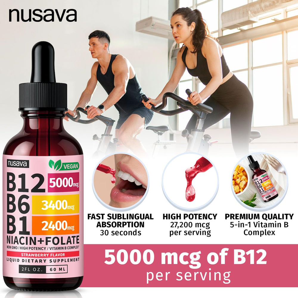 NUSAVA B12 drops 4-pack box highlights value.