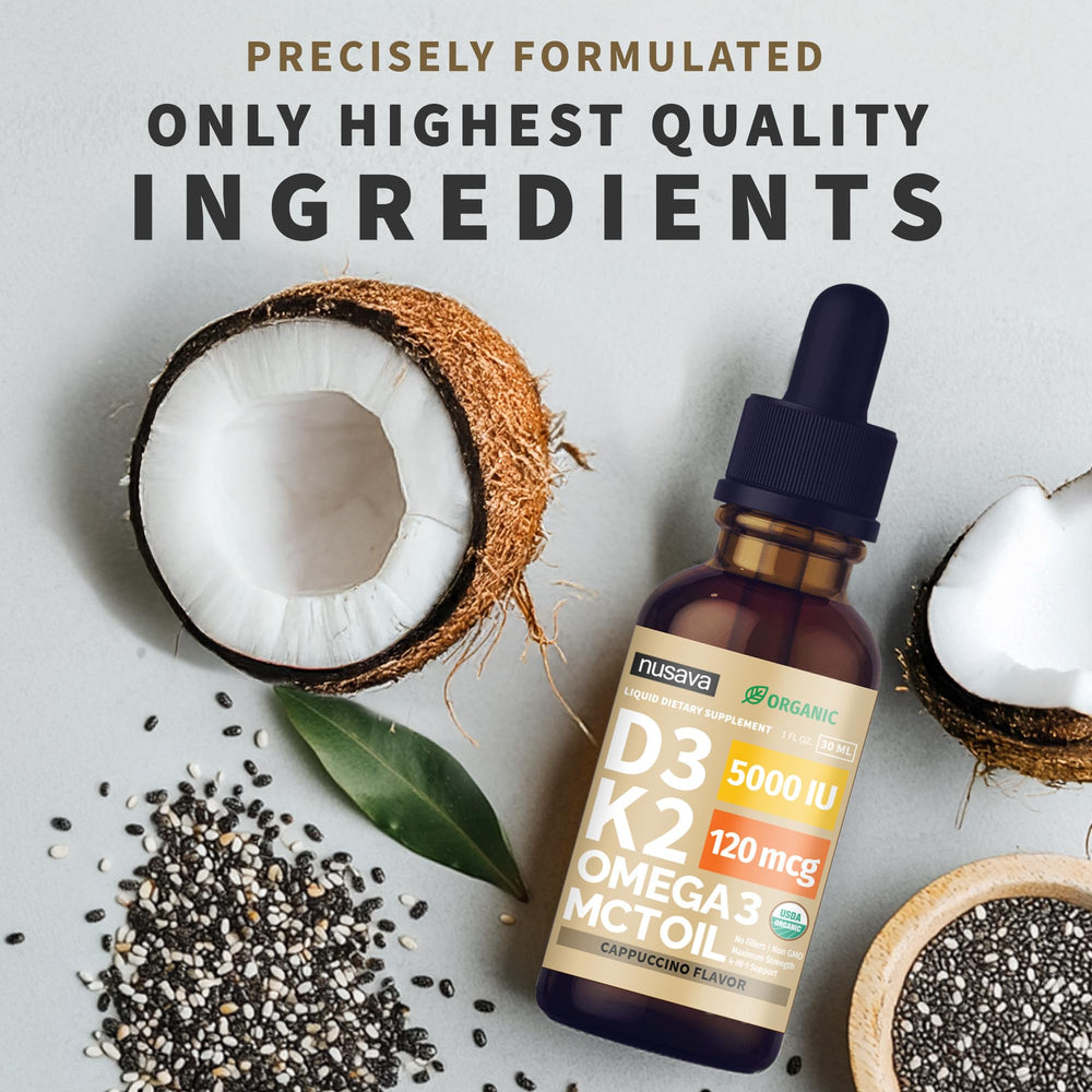 NUSAVA cappuccino flavor swirl on label invites a tasty D3-K2 experience.