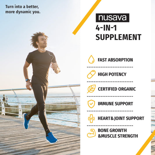 NUSAVA D3 K2 Drops label closeup highlights organic, non-GMO formulation and vanilla flavor.