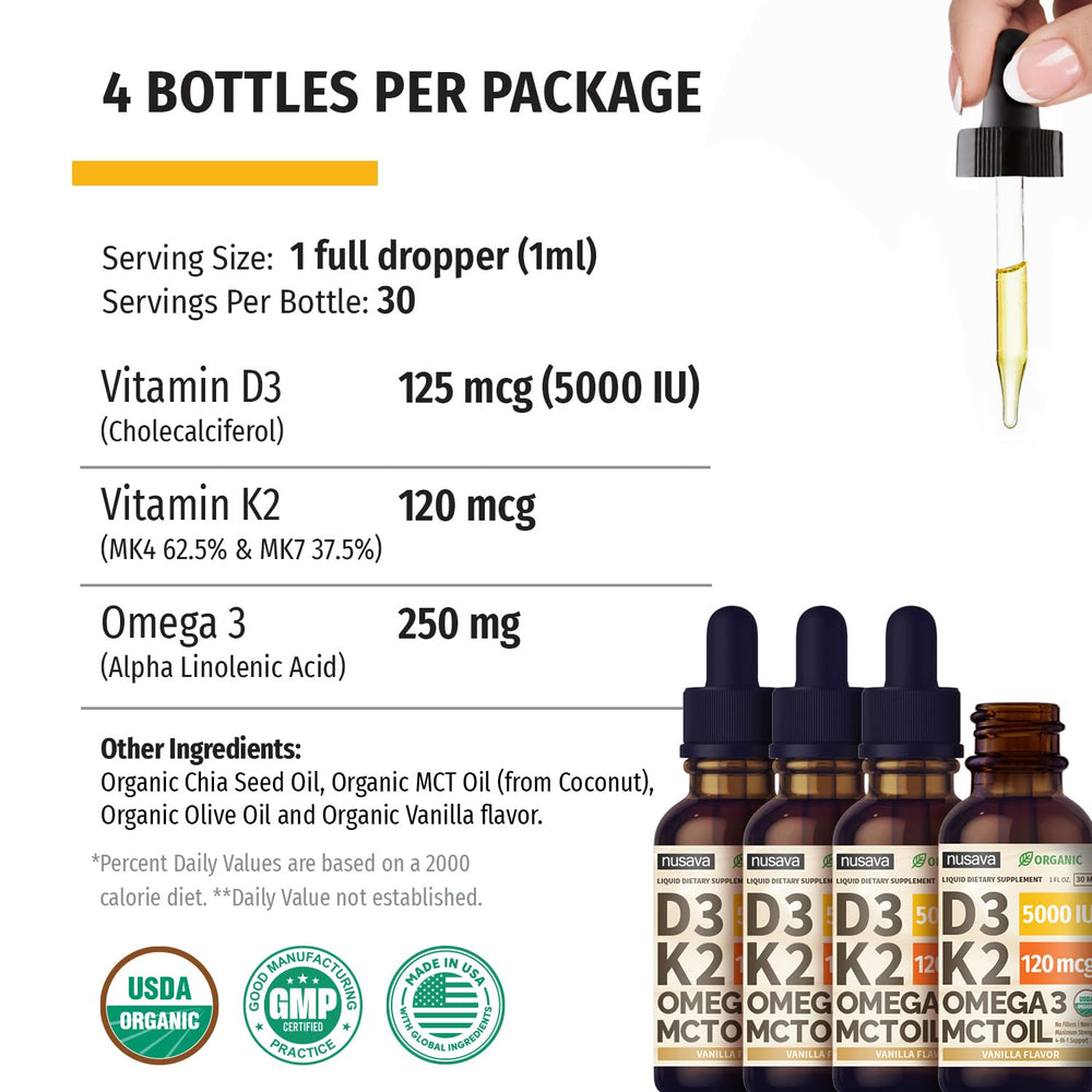 NUSAVA D3 K2 Drops USA-made label confirms domestic manufacturing standards.