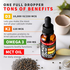 Close-up of NUSAVA D3K2 bottle label showing high-potency vitamin blend.
