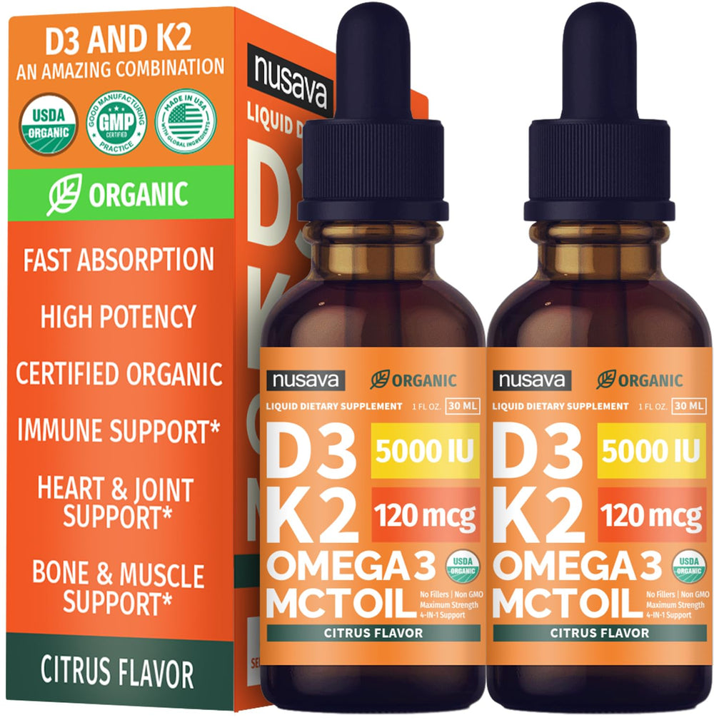 NUSAVA Vitamin D3 K2 drops citrus bottle for daily immune support
