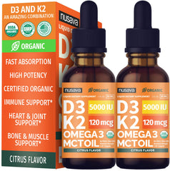 NUSAVA Vitamin D3 K2 drops citrus bottle for daily immune support