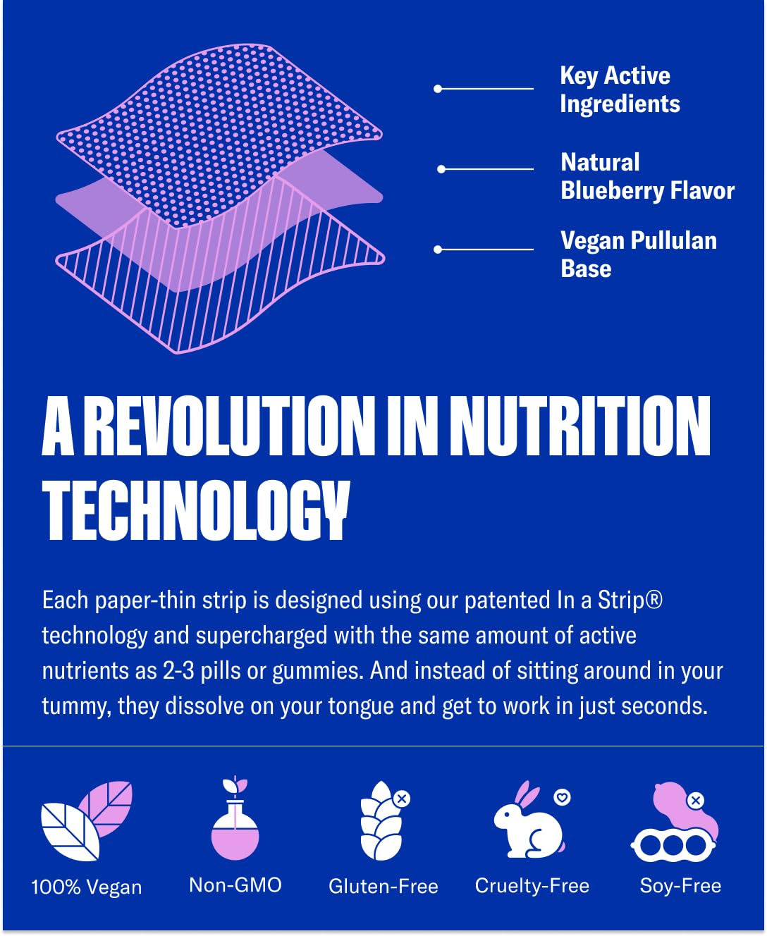 NuStrips bottle label shows 5 mg melatonin and vegan formula