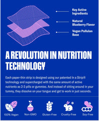 NuStrips bottle label shows 5 mg melatonin and vegan formula
