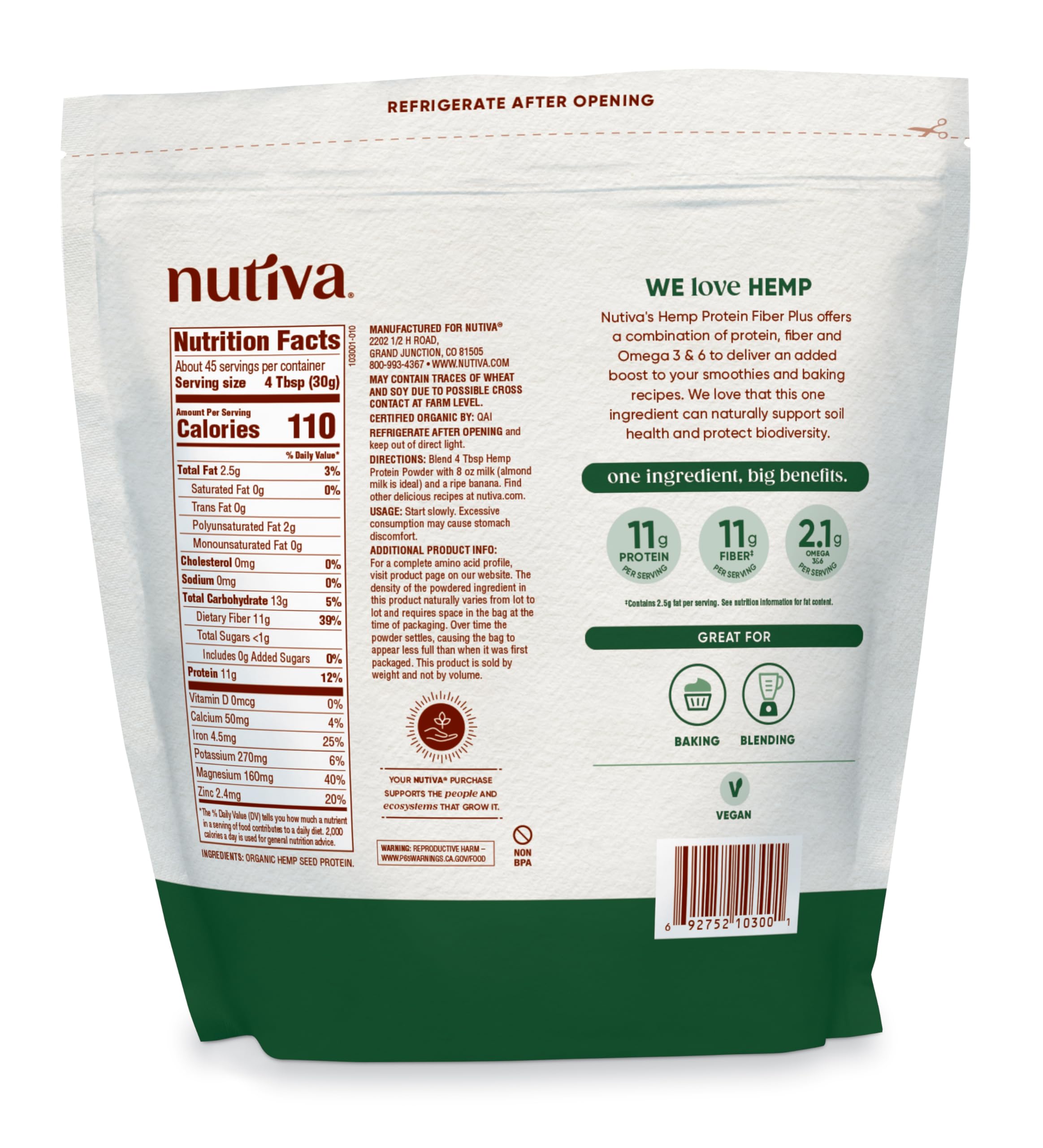 Nutiva hemp protein ready for baking or cooking