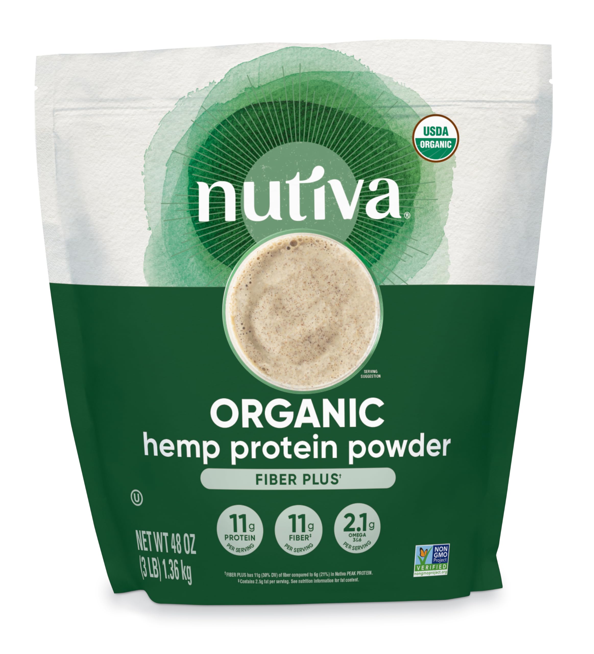 Nutiva hemp protein tub close-up showing organic Whole30-friendly protein powder