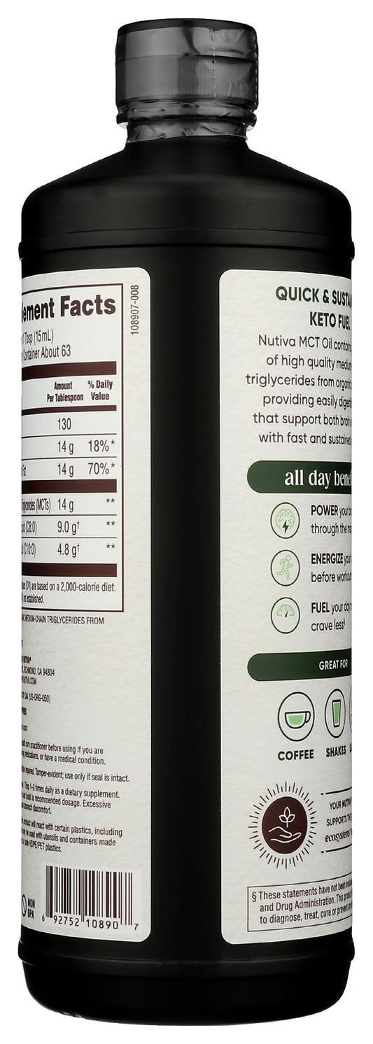 Close-up of Nutiva MCT Oil ingredients showing high MCT content.