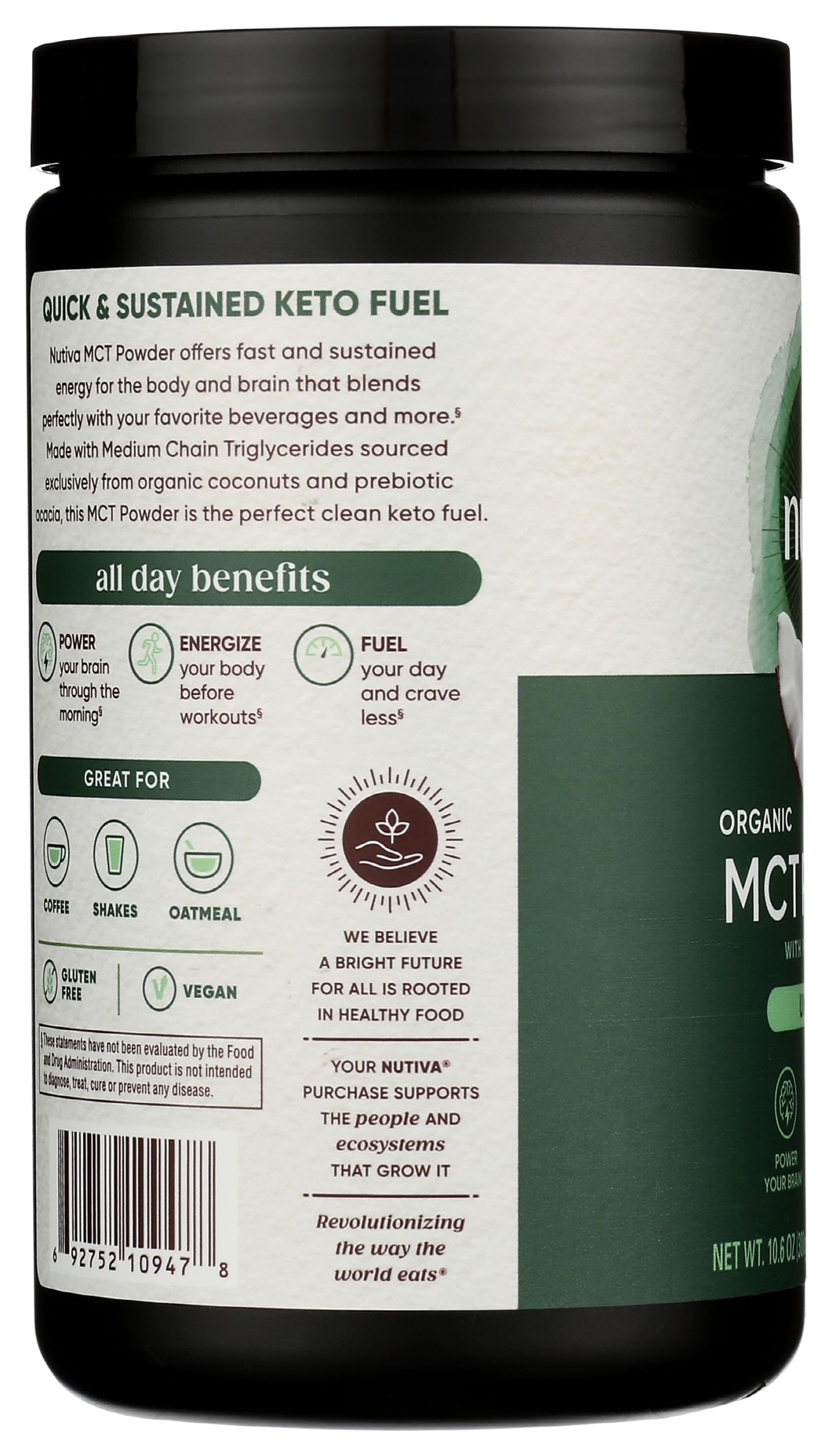 Nutiva Organic MCT Powder with prebiotic acacia fiber for gut support.