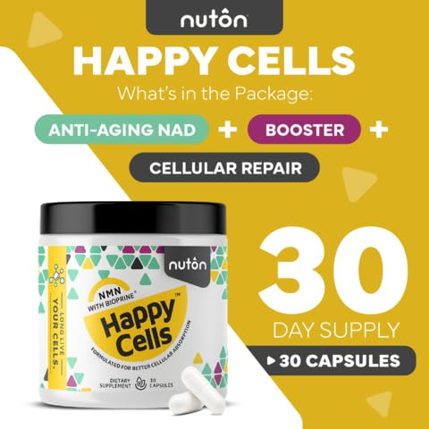 Nuton Happy Cells Bioperine icon suggests enhanced absorption potential.