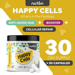 Nuton Happy Cells Bioperine icon suggests enhanced absorption potential.
