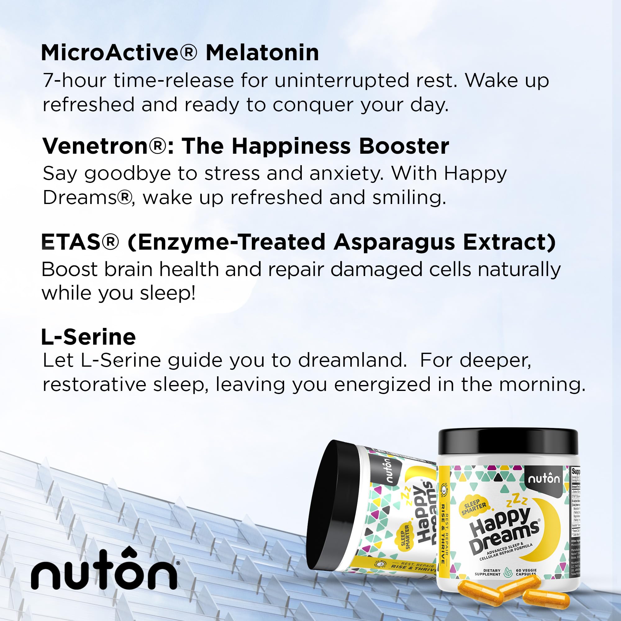 Nuton Happy Dreams Venetron extract image suggests mood balance and relaxation potential