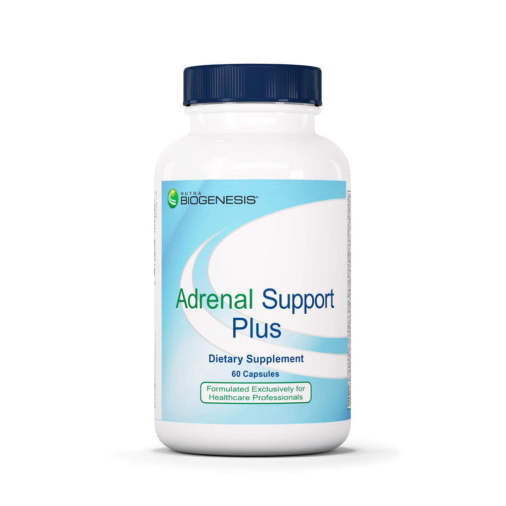 Nutra BioGenesis Adrenal Support Plus bottle on a clean surface for daily resilience