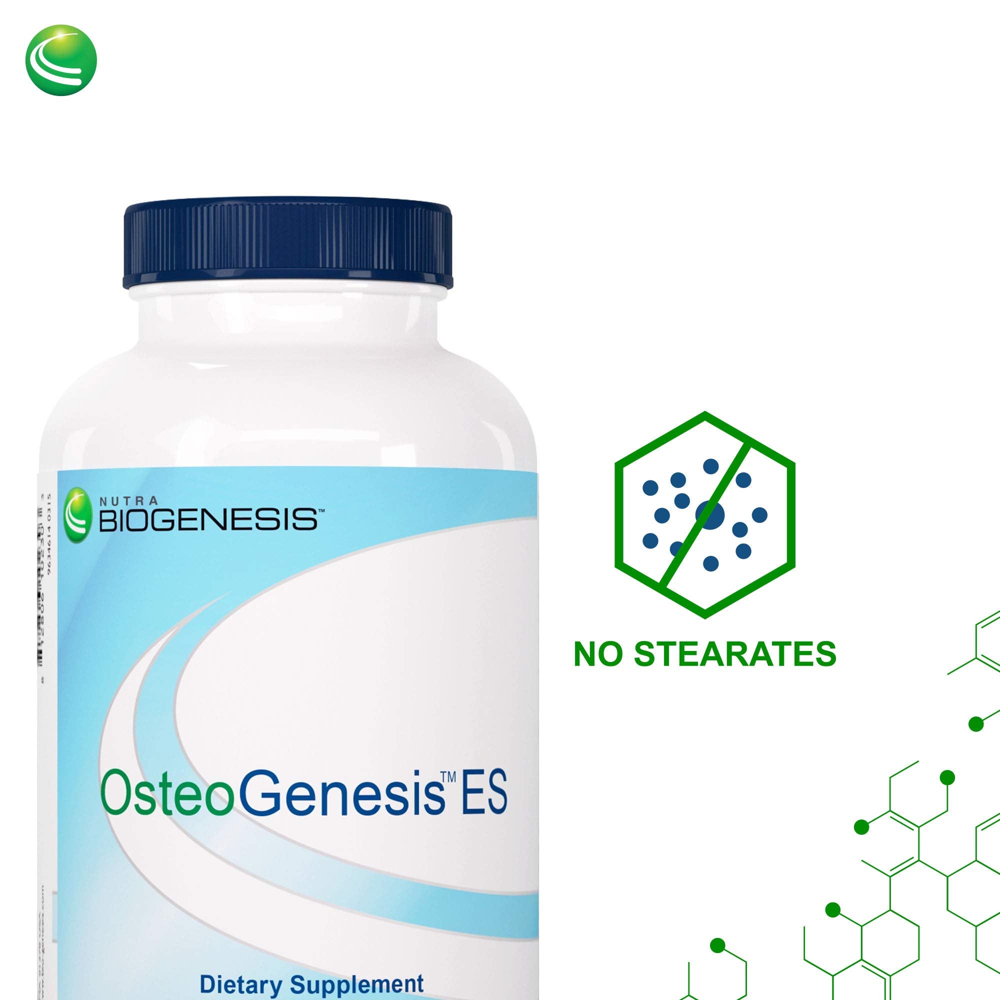 Dosing guide on Nutra BioGenesis Osteogenesis bottle illustrating the four-capsule daily dose