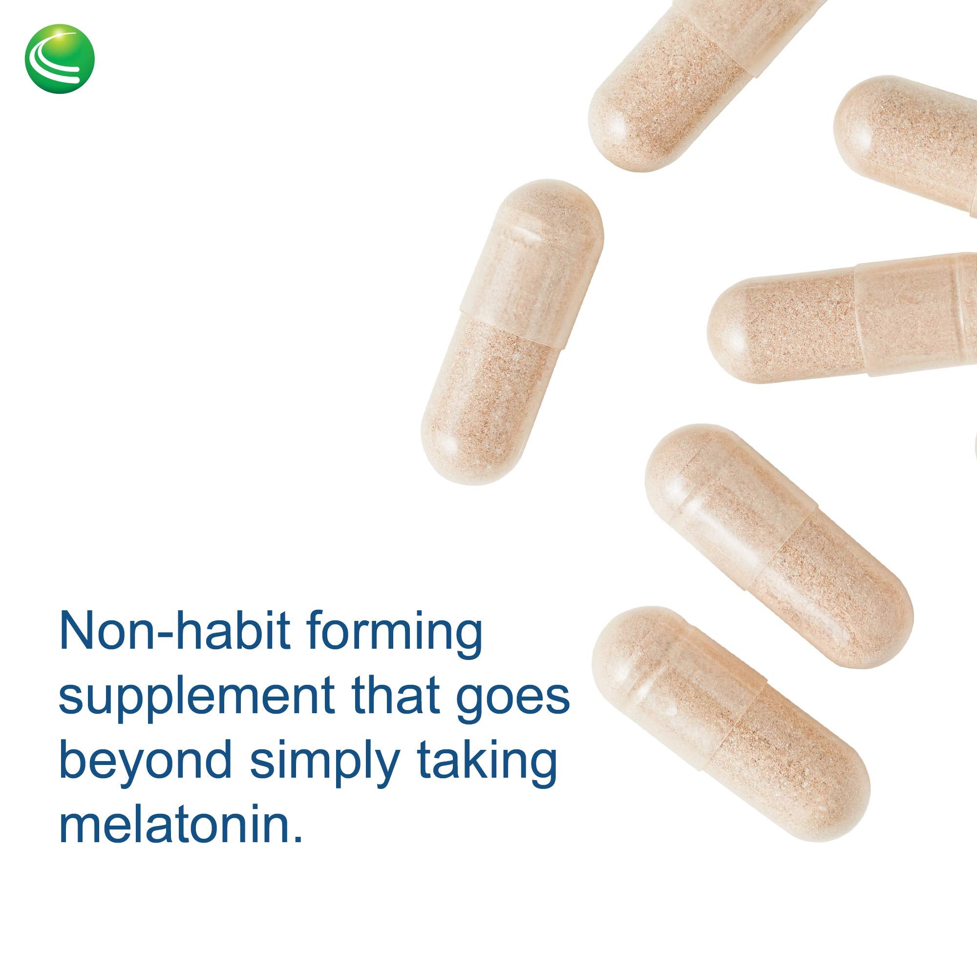 Nutra BioGenesis Sleep Factors gaba-l-theanine capsules on wooden surface for relaxation.