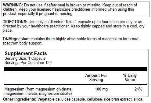 Nutra BioGenesis Tri-Magnesium capsules close-up showing citrate, malate, and oxide blend