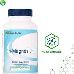 Nutra BioGenesis Tri-Magnesium capsules held in hand for easy daily use