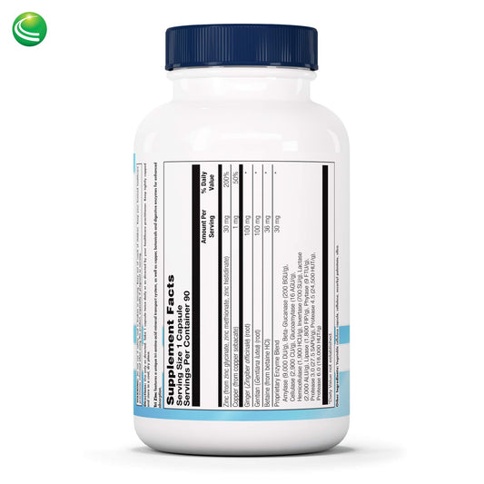 Close-up of Tri Zinc capsules emphasizing glycinate and histidinate chelates