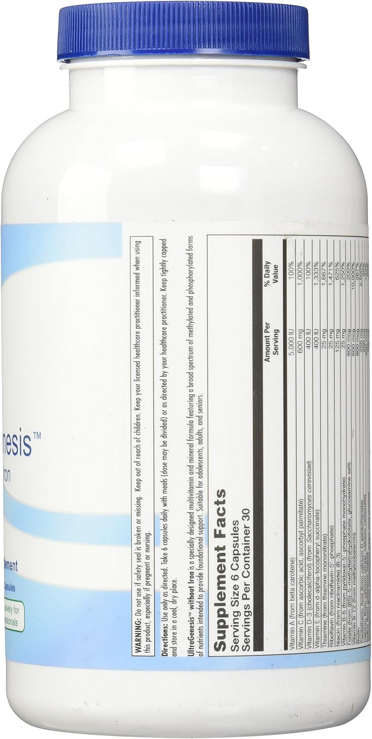 UltraGenesis capsules close-up showing plant-based multivitamins for vision support.