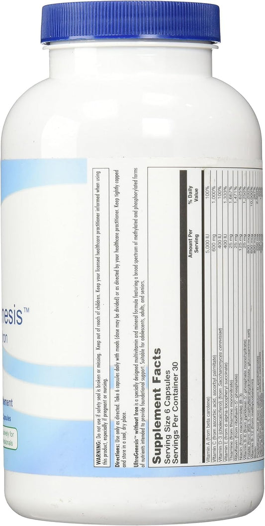 UltraGenesis capsules close-up showing plant-based multivitamins for vision support.