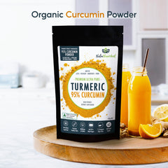 Nutra Nourished turmeric powder mixed into a smoothie or yogurt.