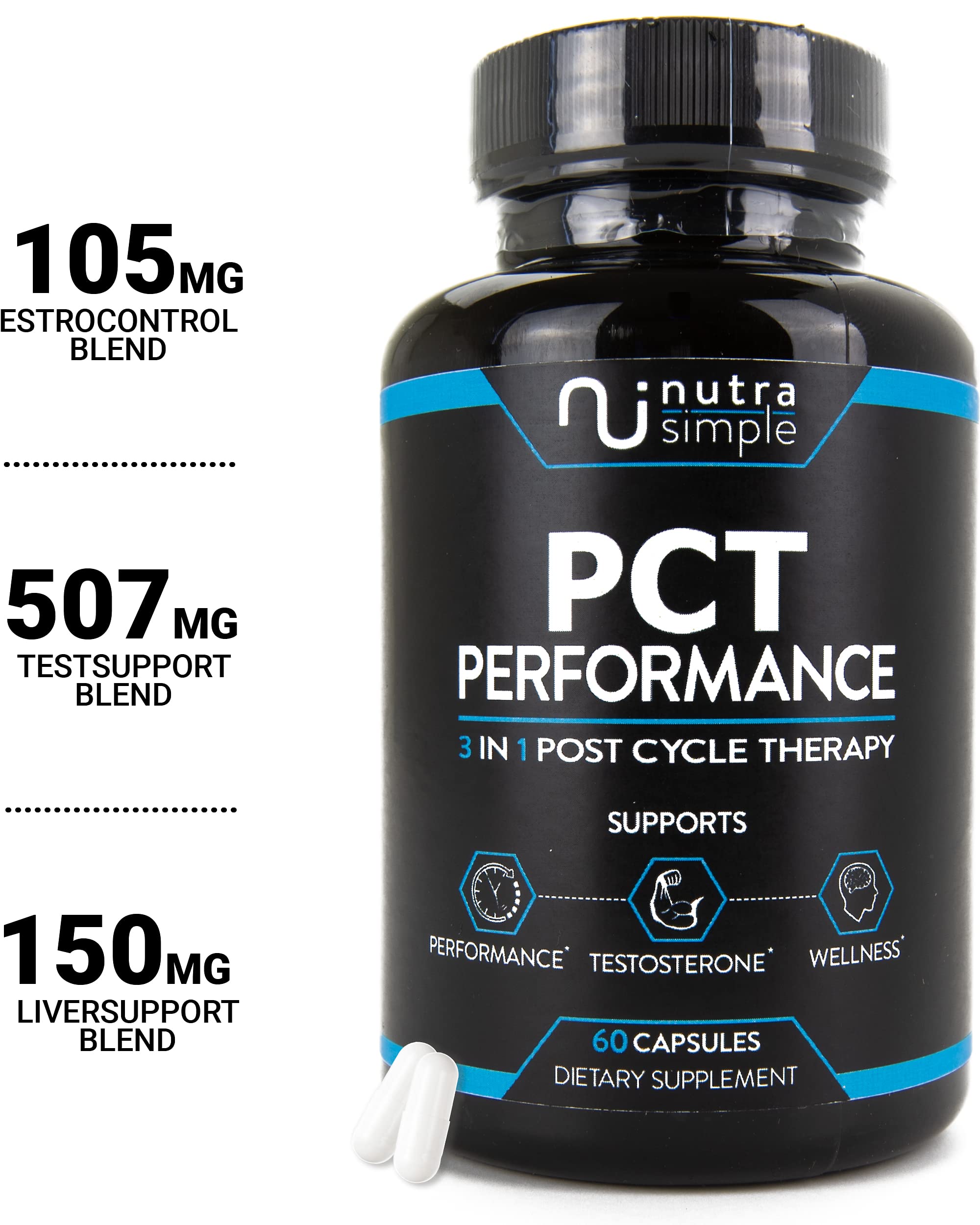 Nutra Simple PCT ingredients list featuring Tongkat Ali, Fenugreek, and Chrysin for balanced routines.
