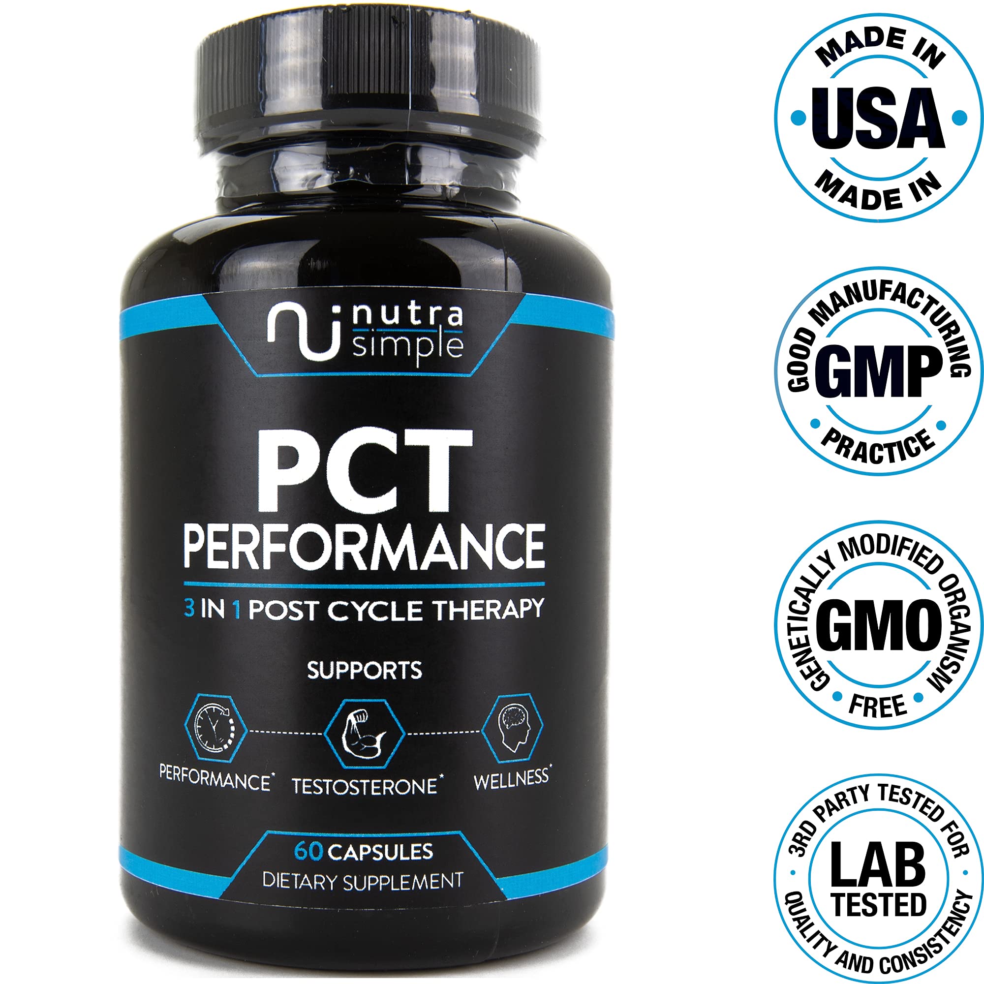 Nutra Simple PCT stack-ready design fits with other supplements.