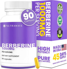 Nutra Wave Pure Berberine HCL 1000mg bottle front for daily wellness support