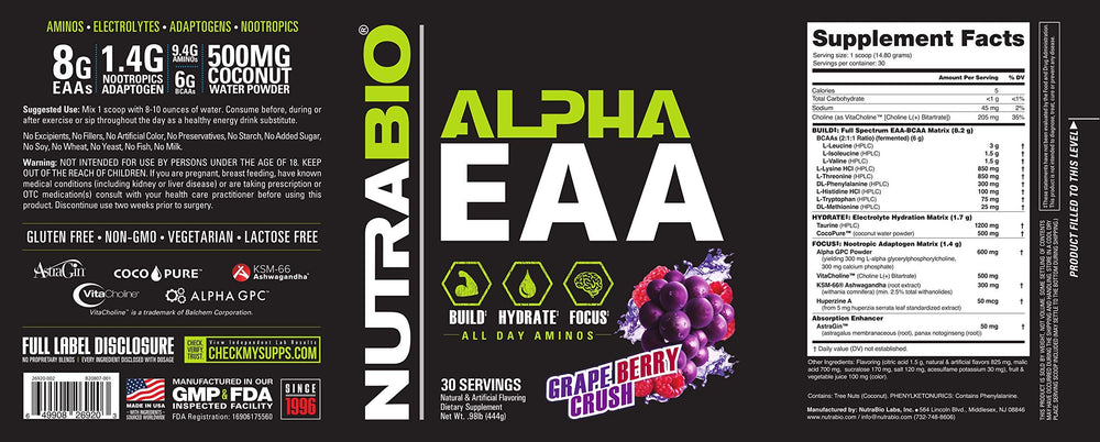 NutraBio Alpha EAA vegan-fermented BCAAs emphasis for recovery